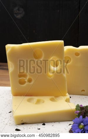 Swiss Cheese Collection, Yellow Emmentaler Cheese With Round Holes