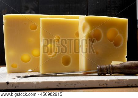 Swiss Cheese Collection, Yellow Emmentaler Cheese With Round Holes
