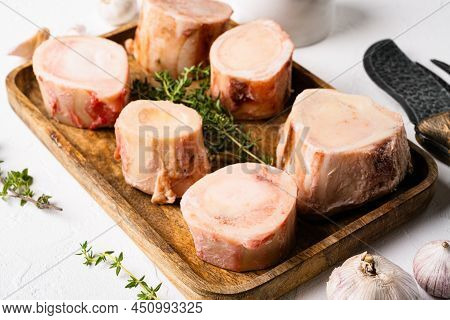 Beef Bone Marrow Set, On White Stone Table Background