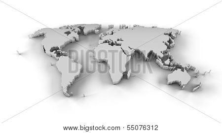 World map 3D silver with clipping path