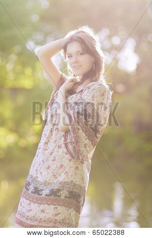 Deaming Sensual Romantic Girl Outdoors