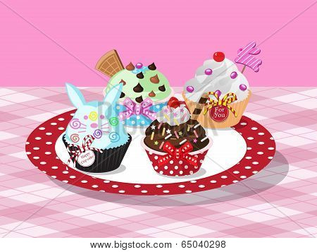 Cute Cupcakes in the Plate