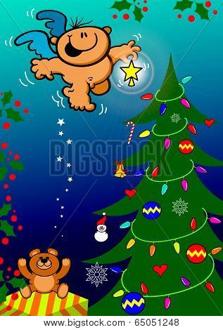 Cool angel decorating the Christmas tree