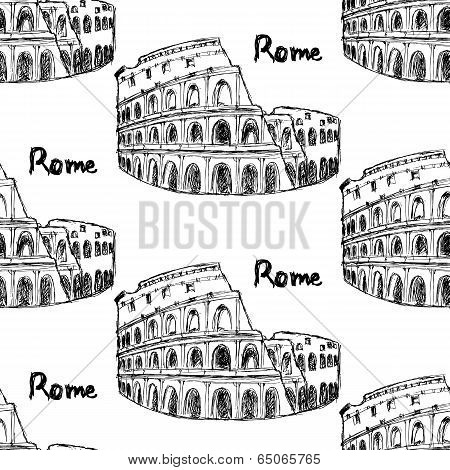 Sketch Coliseum, Vector Vintage Seamless Pattern