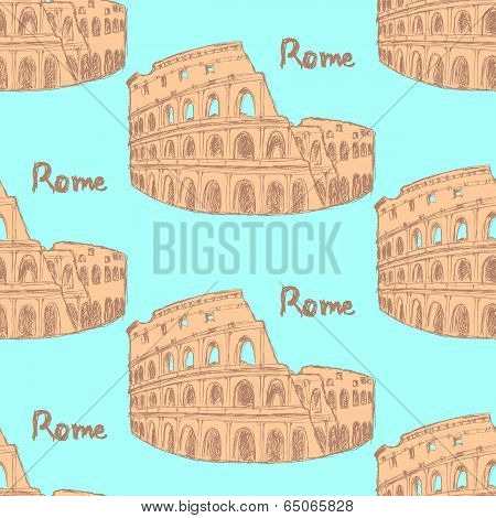 Sketch Coliseum, Vector Vintage Seamless Pattern
