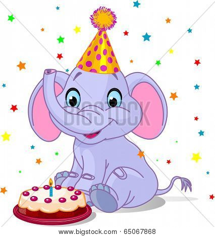 Illustration of very cute baby elephant Birthday