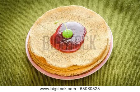 Crepes Under Cherry Topping