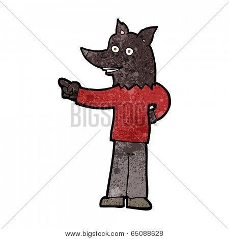 cartoon wolf man pointing