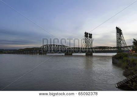 Interstate Bridge Over Columbia River At Dusk