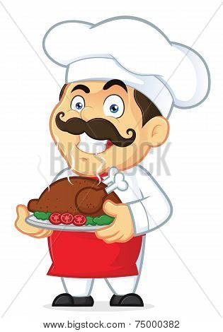 Chef Holding a Baked Chicken