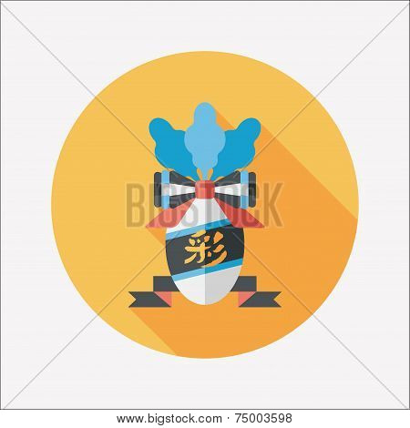 Chinese New Year Flat Icon With Long Shadow,eps10, Lucky White Radish With Chinese Words Means 
