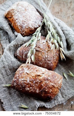 Fresh homemade bread with rye and oat