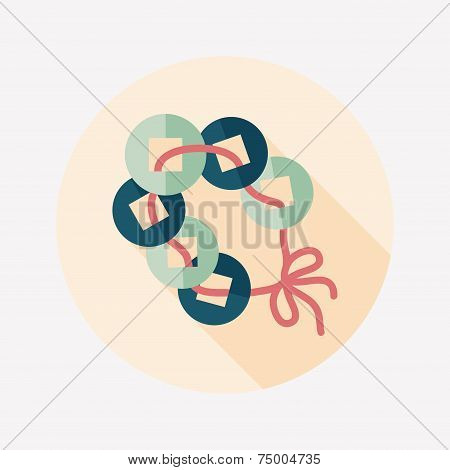 Chinese New Year Flat Icon With Long Shadow,eps10, Ancient Coins Lucky Pendant Means 