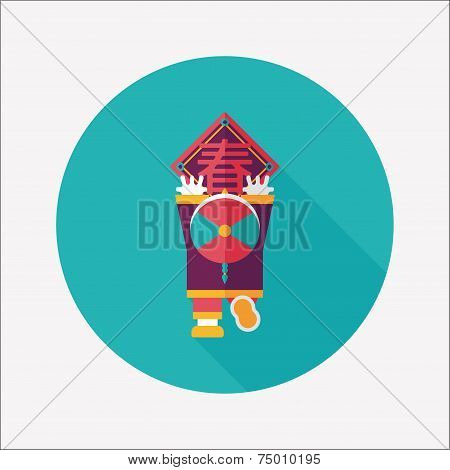 Chinese New Year Flat Icon With Long Shadow,eps10, The Little Boy To Stick Couplets, Chinese Festiva
