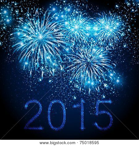 Happy New Year 2015 fireworks background, easy editable