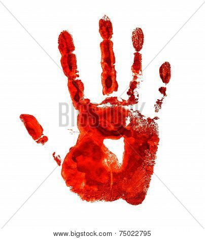 Bloody Handprint Isolated On A White Background