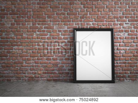 Poster Standing Next To Brick Wall