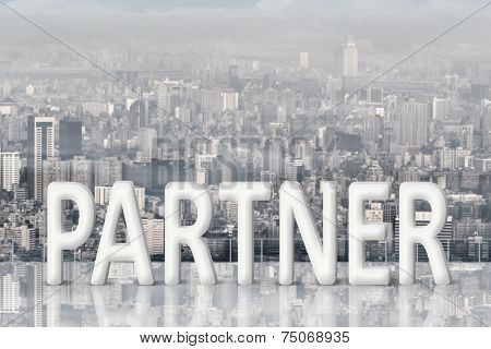 Concept of partner, assist, member etc with 3d text under sky.