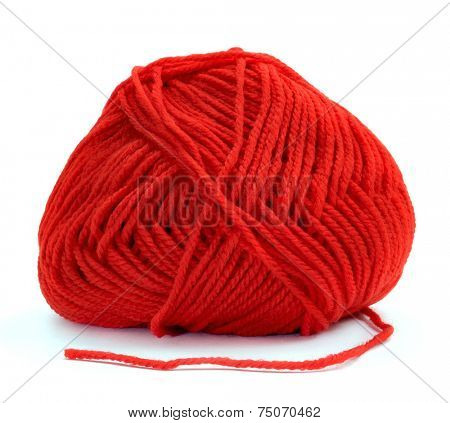 a ball of red yarn for knitting on a white background