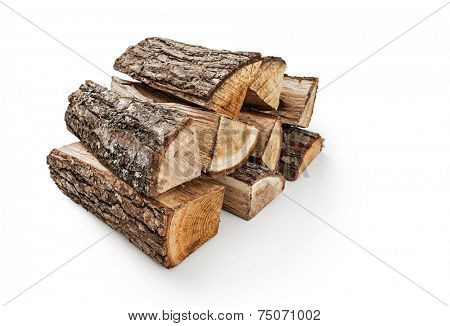 The logs of fire wood on white background -Clipping Path