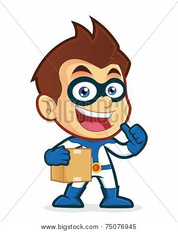 Superhero carrying a box