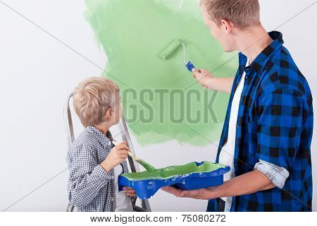 Dad And Son Painting Wall