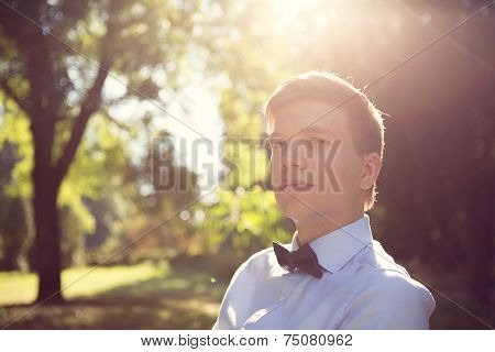 Elegant young handsome groom. Fashion portrait.
