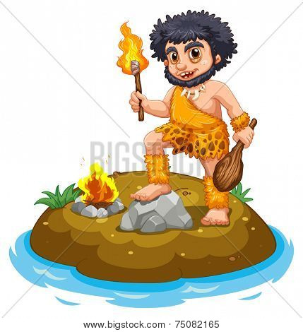 illustration of a caveman and fire