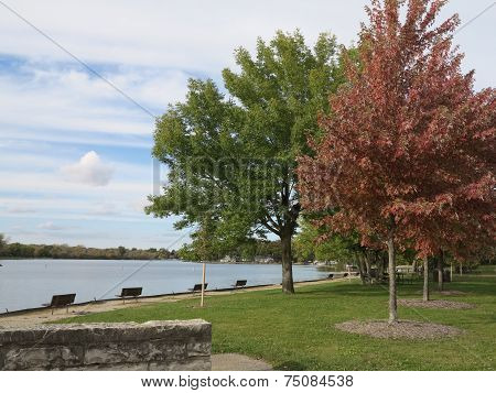 Start of Fall at McHenry Dam on the Fox River in Illinois