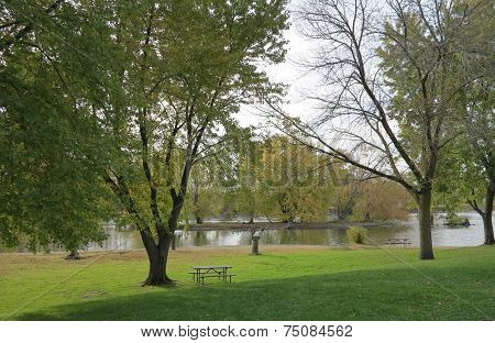Start of Fall at McHenry Dam on the Fox River in Illinois