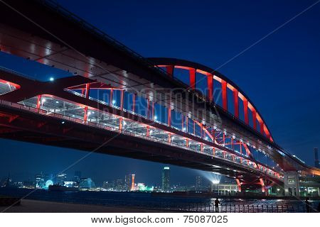 Night view of Kobe bridge in Japan