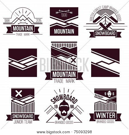 Snowboard And Mountains Emblems