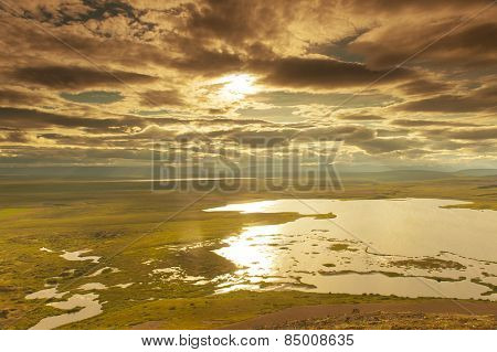 View at lakes from the Vindbelgur volcano near the lake Myvatn - northern Iceland