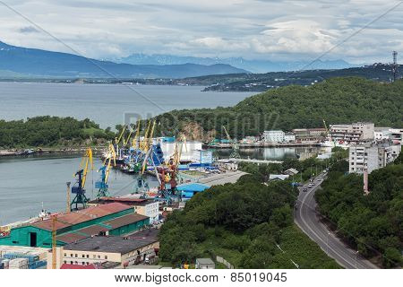 View On Seaport Petropavlovsk-kamchatsky City. Russia, Far East, Kamchatka, Avachinskaya Bay