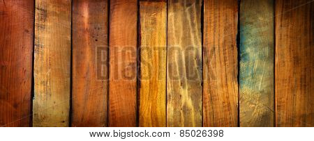 Vintage pieces of wood aligned background. Wide format.