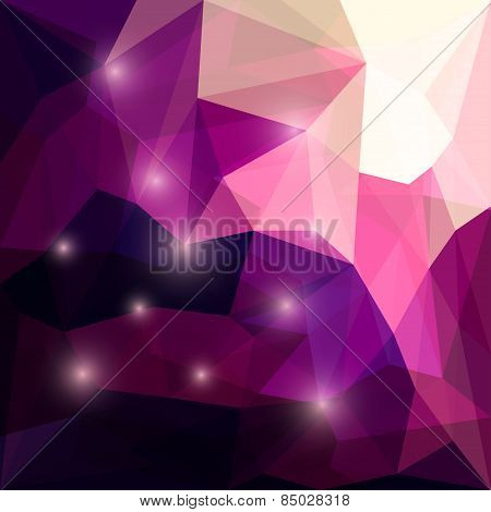 Abstract bright colored polygonal triangular background with glaring lights for use in design