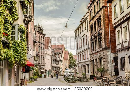 ULM, GERMANY - MAY 12,2014 - In the old streets of Ulm in may 12, 2014. Ulm is a city in the federal German state of Baden-Warttemberg, situated on the River Danube.