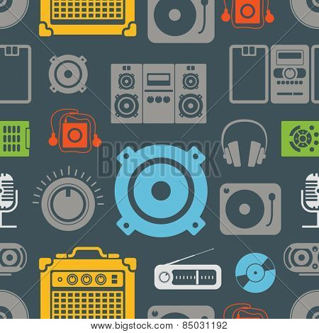 Audio equipment icons color seamless pattern