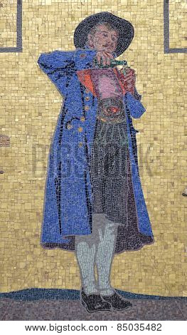 GRAZ, AUSTRIA - JANUARY 10, 2015: Mosaic on the house facade, Glockenspielplatz in Graz, Styria, Austria on January 10, 2015.