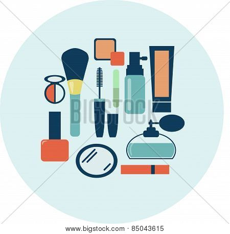 Vector Icons Set Flat Design Cosmetics, Beauty, Fashion, Wome
