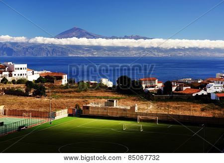 Agulo and El Teide Volcano, La Gomera, Spain, Europe