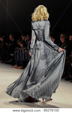 NEW YORK - FEBRUARY 13: A model walks the runway at the Mark & Estel Fall/Winter 2015 collection during Mercedes-Benz Fashion Week in New York on February 13, 2015.