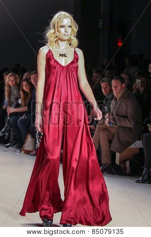 NEW YORK - FEBRUARY 13: A model walks the runway at the Mark & Estel Fall/Winter 2015 collection during Mercedes-Benz Fashion Week in New York on February 13, 2015.