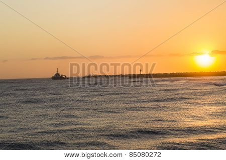 Ocean Sunrise Ship Coastline