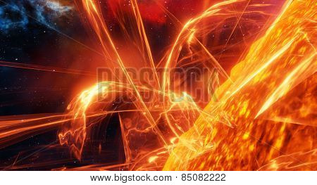 Surface of the sun with energy explosions