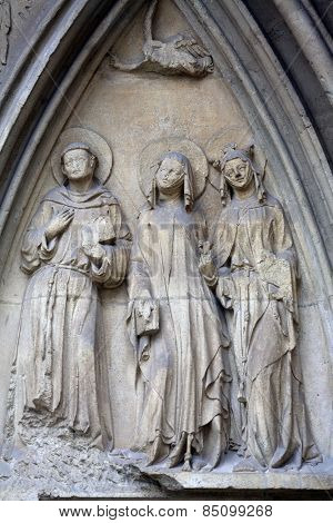 VIENNA, AUSTRIA - OCTOBER 11: Statue of Saints, facade of Minoriten kirche in Vienna, Austria on October 11, 2014.