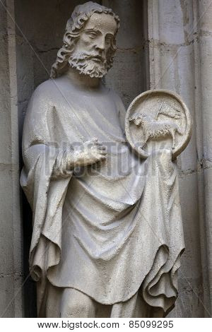 VIENNA, AUSTRIA - OCTOBER 11: Saint John the Baptist, facade of Minoriten kirche in Vienna, Austria on October 11, 2014.
