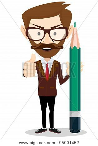 Man-Teacher with a pencils, Stock vector illustration