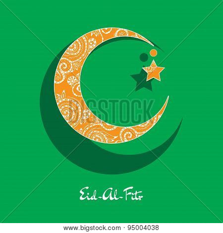Crescent moon decorated with zentangle for muslim community festival  Eid Al Fitr Mubarak.