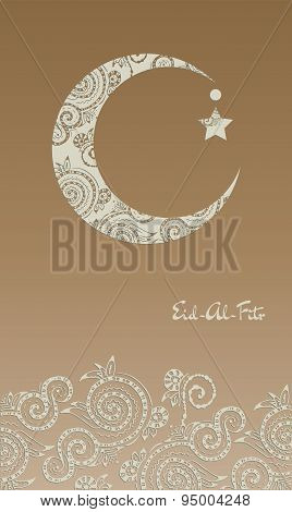 Crescent moon decorated with zentangle for muslim community festival  Eid Al Fitr Mubarak.